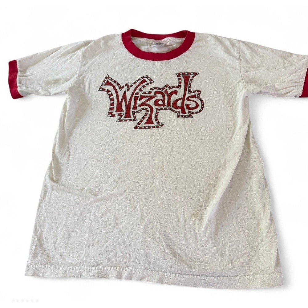 Vintage‎ Wizards Ringer T Shirt Youth Large White Red Graphic Tee Y2K